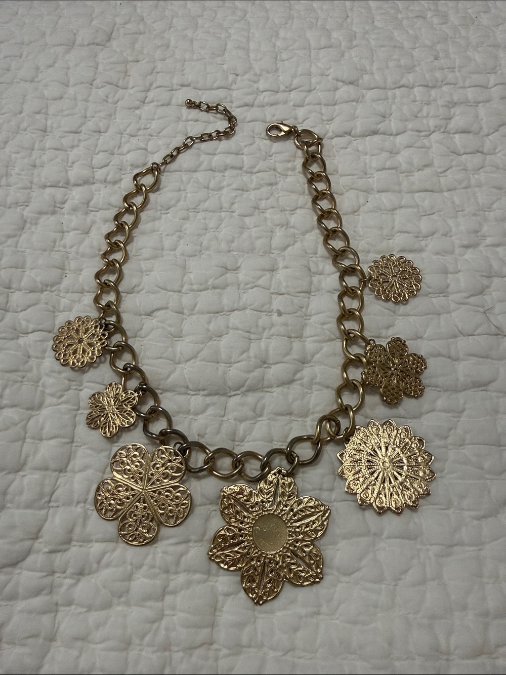 Gold Floral Charm Statement Necklace - Women Jewelry